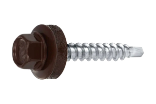 Samořezný střešní farmářský šroub KLIMAS 4,8 x 35 mm RAL 8017 čokoládově hnědý s podložkou EPDM (250 ks/bal)